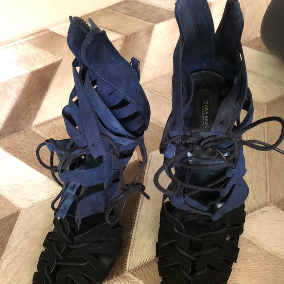 Zara blue and black suede heels size 10 - Picture 11 of 14